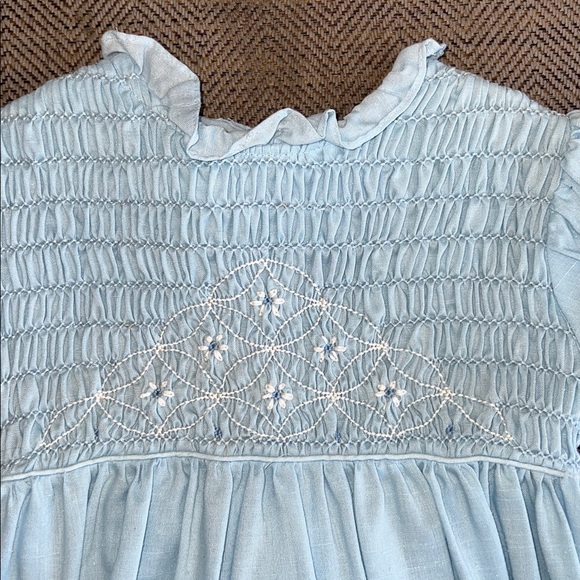 Vintage Polly Flinders Light Blue hand Smocked Kids Dress size 5 - Picture 3 of 15